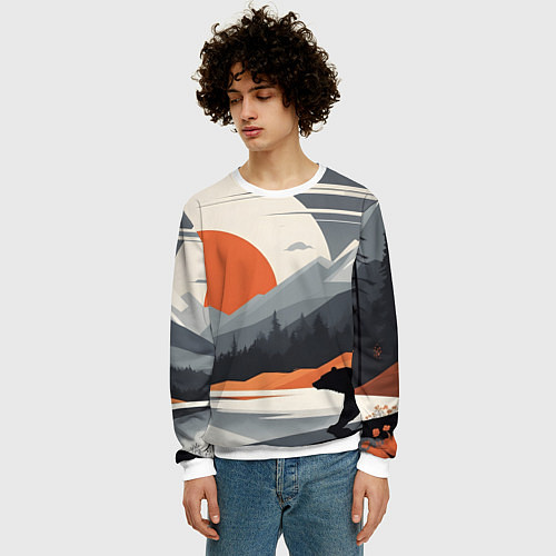 Мужской свитшот Горы медведь геометрия / 3D-Белый – фото 3