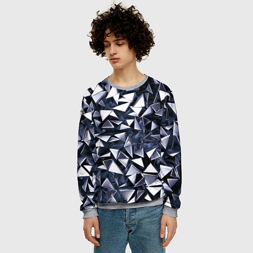 Мужской свитшот Взрыв геометрических треугольников / 3D-Меланж – фото 3