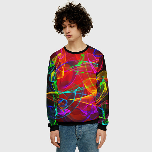 Мужской свитшот Неоновые волны дыма / 3D-Черный – фото 3