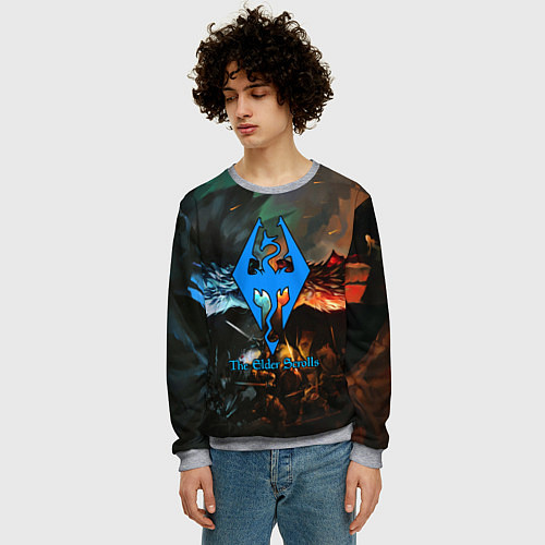 Мужской свитшот Skyrim драконы / 3D-Меланж – фото 3