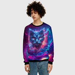 Свитшот мужской Морда космического кота - неоновое свечение, цвет: 3D-черный — фото 2