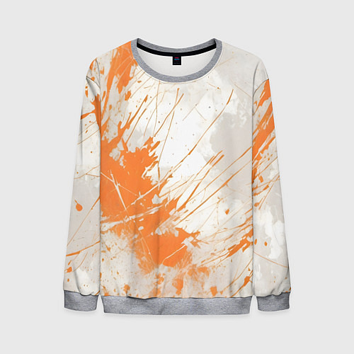 Мужской свитшот Оранжевая краска на белом / 3D-Меланж – фото 1