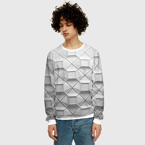 Мужской свитшот Бело серая геометрия / 3D-Белый – фото 3