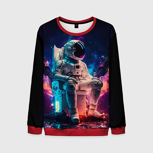 Мужской свитшот Космонавт на чиле в сверкающем космосе / 3D-Красный – фото 1