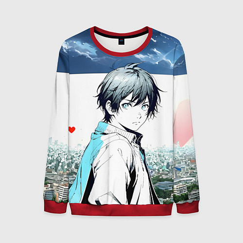 Мужской свитшот Аниме город / 3D-Красный – фото 1