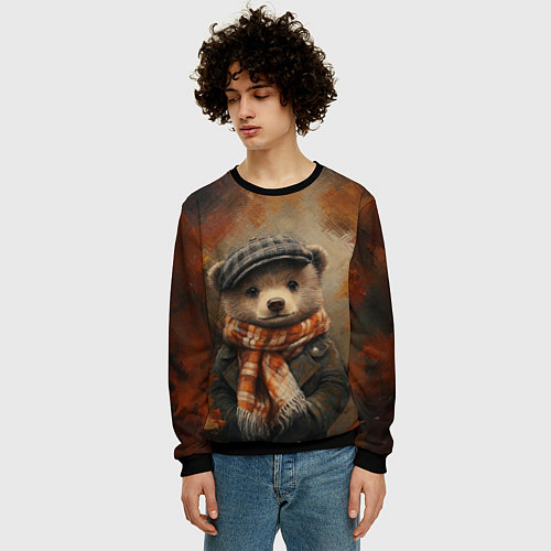 Мужской свитшот Мишка в клетчатой кепке / 3D-Черный – фото 3