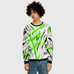 Свитшот мужской Чёрно-зелёная агрессивная абстракция на белом фоне, цвет: 3D-черный — фото 2