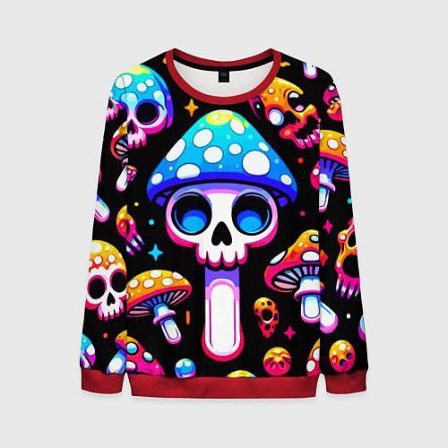 Мужской свитшот Ice cream skull and fly agaric - ai art fantasy / 3D-Красный – фото 1