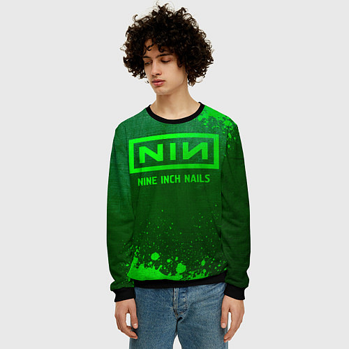 Мужской свитшот Nine Inch Nails - green gradient / 3D-Черный – фото 3