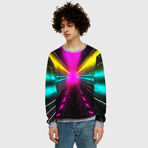 Мужской свитшот Неоновые лучи текстура / 3D-Меланж – фото 3