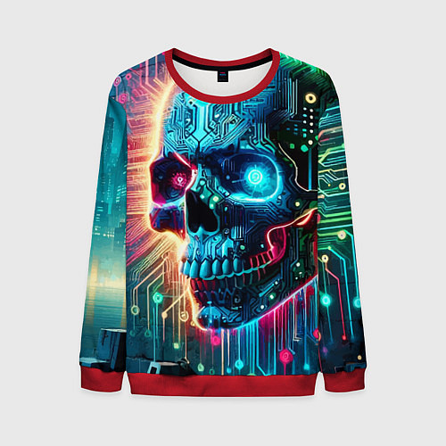 Мужской свитшот Cool cyber skull - neon glow / 3D-Красный – фото 1