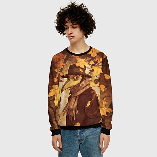 Мужской свитшот Чумной доктор в осеннем лесу / 3D-Черный – фото 3
