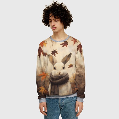 Мужской свитшот Осенний кролик в шарфе / 3D-Меланж – фото 3
