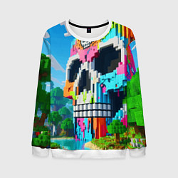 Свитшот мужской Minecraft skull - ai art fantasy, цвет: 3D-белый