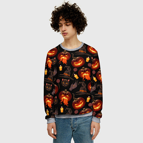 Мужской свитшот Хэллоуин цветной паттерн / 3D-Меланж – фото 3