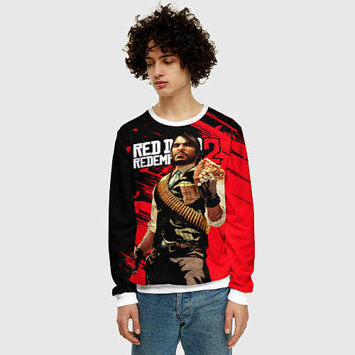 Мужской свитшот Red Dead Redemption 2 - Wanted / 3D-Белый – фото 3