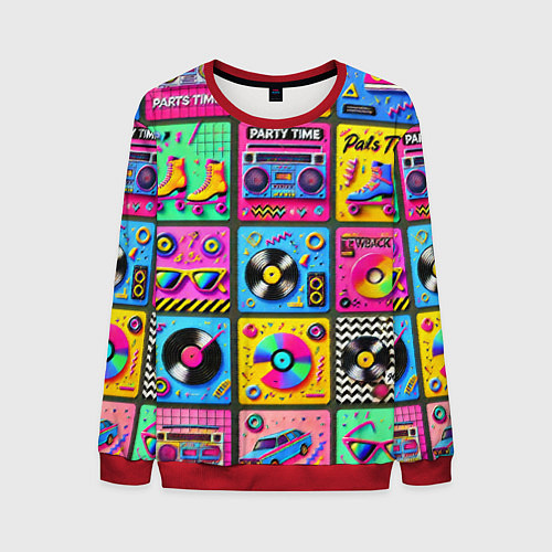 Мужской свитшот Вибрации 90-х вечеринка в стиле ретро / 3D-Красный – фото 1