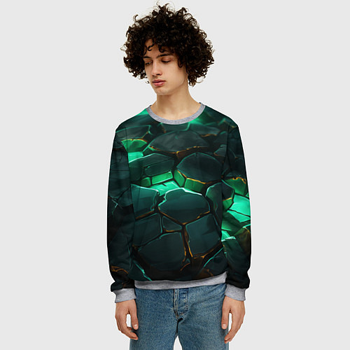 Мужской свитшот Зеленые камни с освещением текстура / 3D-Меланж – фото 3