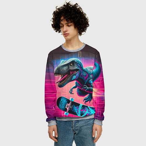 Мужской свитшот Дино крутой скейтбордист - граффити / 3D-Меланж – фото 3