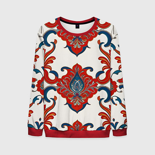Мужской свитшот Узор красно-синий на белом фоне / 3D-Красный – фото 1