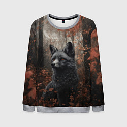 Свитшот мужской Черный лис в пасмурном лесу, цвет: 3D-меланж