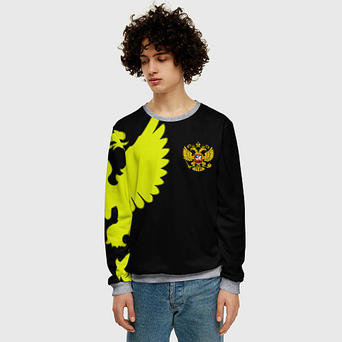 Мужской свитшот Герб РФ орёл / 3D-Меланж – фото 3