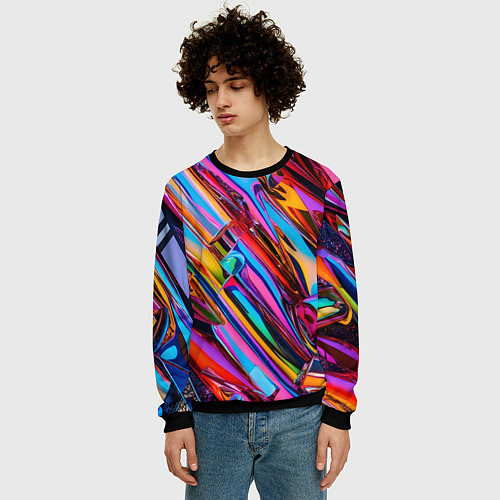 Мужской свитшот Разноцветная фольга / 3D-Черный – фото 3