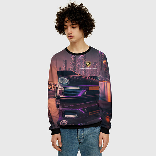 Мужской свитшот Porshe neon city / 3D-Черный – фото 3