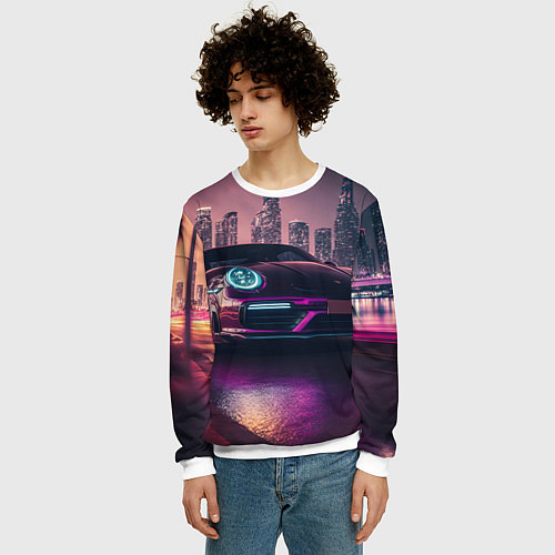 Мужской свитшот Porshe ночной город / 3D-Белый – фото 3