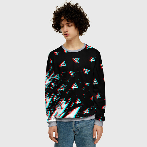 Мужской свитшот Linkin park glitch patern / 3D-Меланж – фото 3