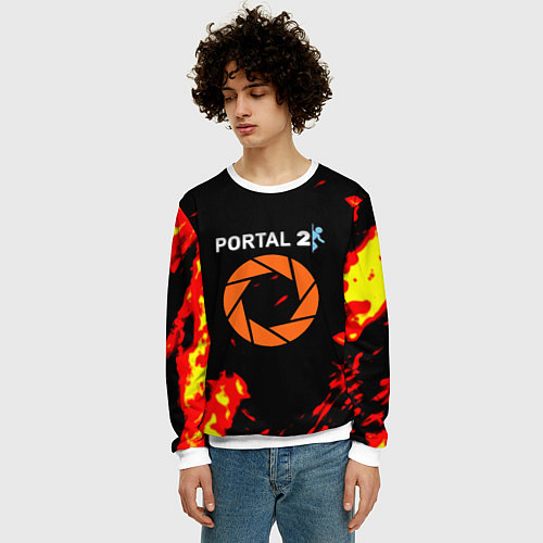 Мужской свитшот Portal огненная лава / 3D-Белый – фото 3
