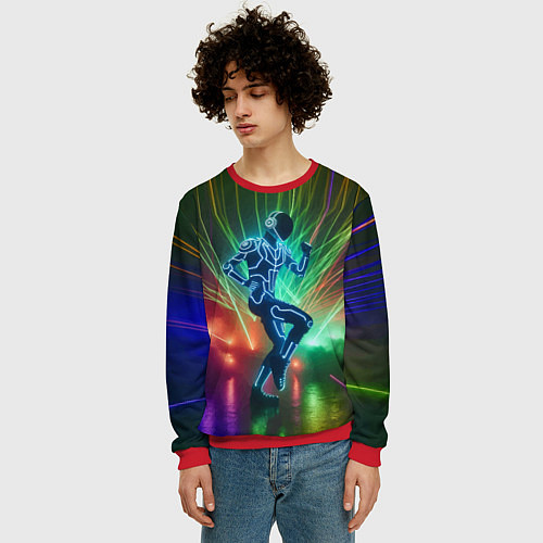 Мужской свитшот Neon cyber dance - ai art fantasy / 3D-Красный – фото 3