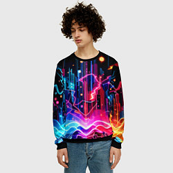 Свитшот мужской Neon fantasy - ai art, цвет: 3D-черный — фото 2