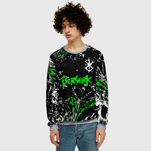 Мужской свитшот Berserk black mask - Берсерк чёрная / 3D-Меланж – фото 3