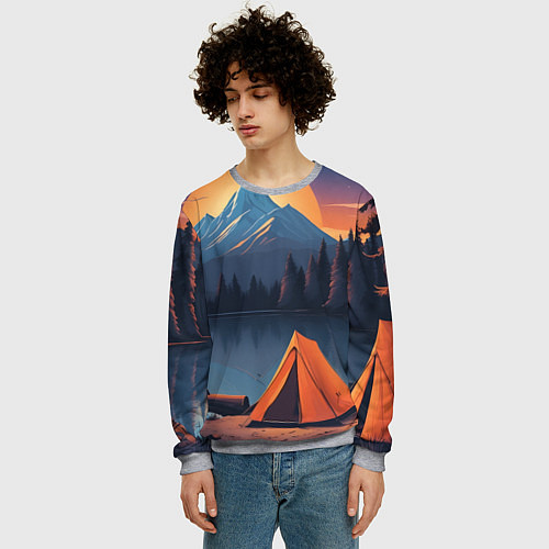 Мужской свитшот Палатка на берегу озера / 3D-Меланж – фото 3