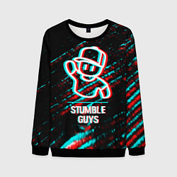 Свитшот мужской Stumble Guys в стиле glitch и баги графики на темн, цвет: 3D-черный