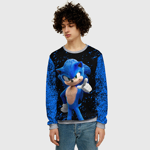 Мужской свитшот Sonic - sega / 3D-Меланж – фото 3