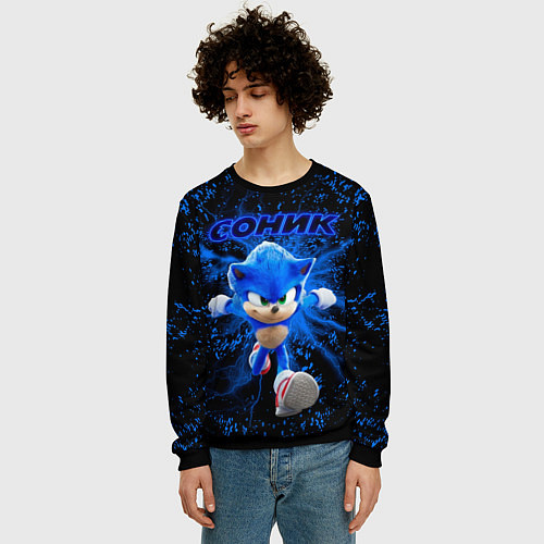 Мужской свитшот Sonic молнии / 3D-Черный – фото 3