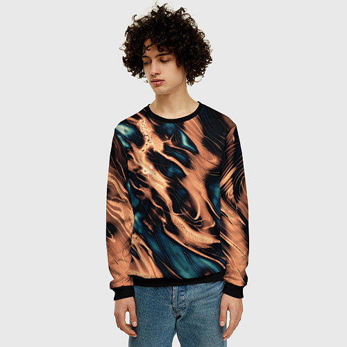 Мужской свитшот Абстракция тёмный бирюзово-медный / 3D-Черный – фото 3