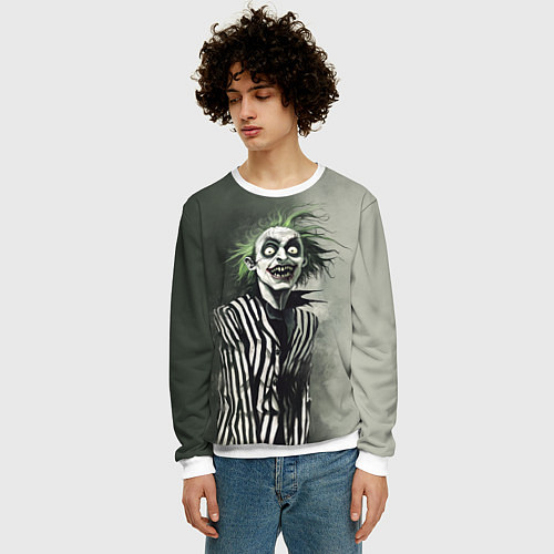 Мужской свитшот Сумасшедший Битлджус / 3D-Белый – фото 3