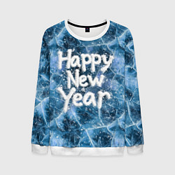 Свитшот мужской Happy New year with snow on ice, цвет: 3D-белый