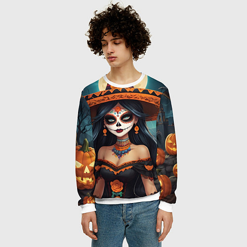 Мужской свитшот Страшилки ведьмочка / 3D-Белый – фото 3