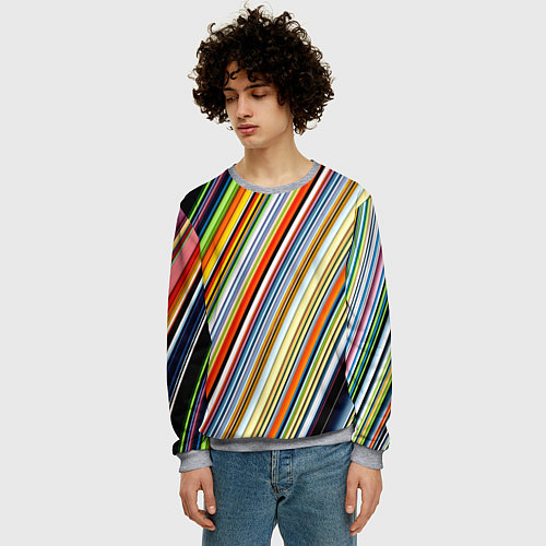 Мужской свитшот Разноцветные полосы абстракция / 3D-Меланж – фото 3