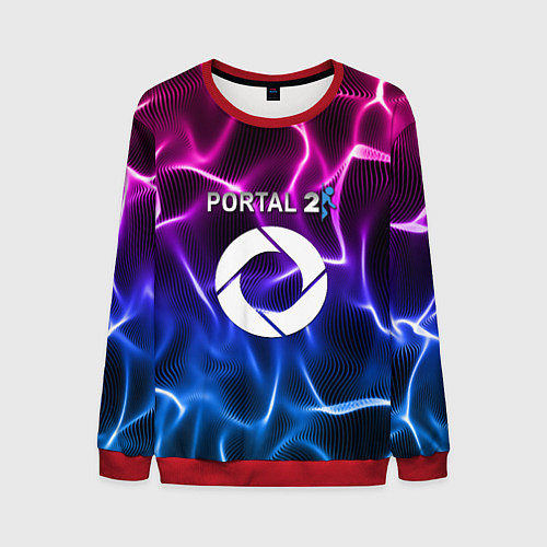 Мужской свитшот Portal неоновые волны / 3D-Красный – фото 1