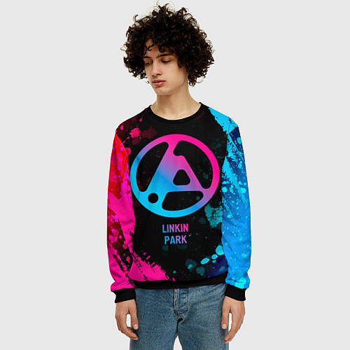 Мужской свитшот Linkin Park 2024 - neon gradient / 3D-Черный – фото 3