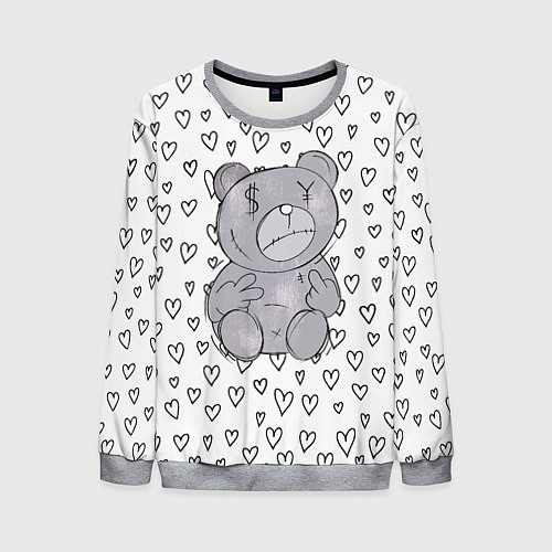Мужской свитшот Злой медвежонок черные сердца / 3D-Меланж – фото 1
