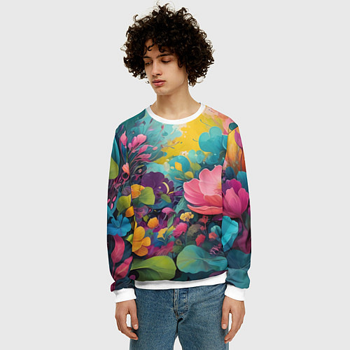 Мужской свитшот Лето красочные цветы / 3D-Белый – фото 3