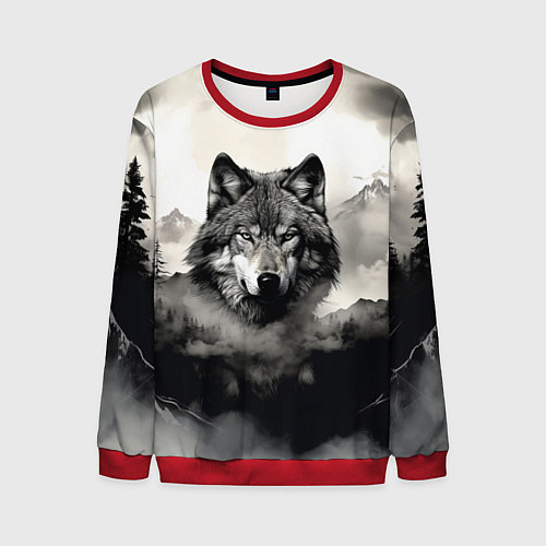Мужской свитшот Голова серого волка / 3D-Красный – фото 1