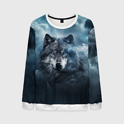 Свитшот мужской Волк ночью под луной, цвет: 3D-белый