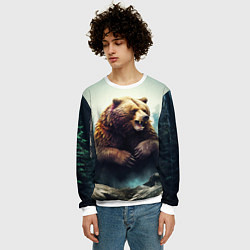 Свитшот мужской Агрессивный бурый медведь, цвет: 3D-белый — фото 2